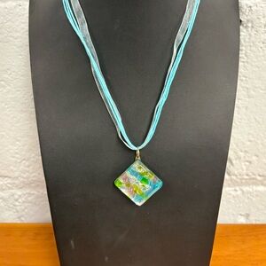 Art Glass Pendant w/ 2 Necklaces